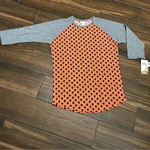 LuLaRoe NWT Randy Top Minnie Mouse Small Orange Gray‎